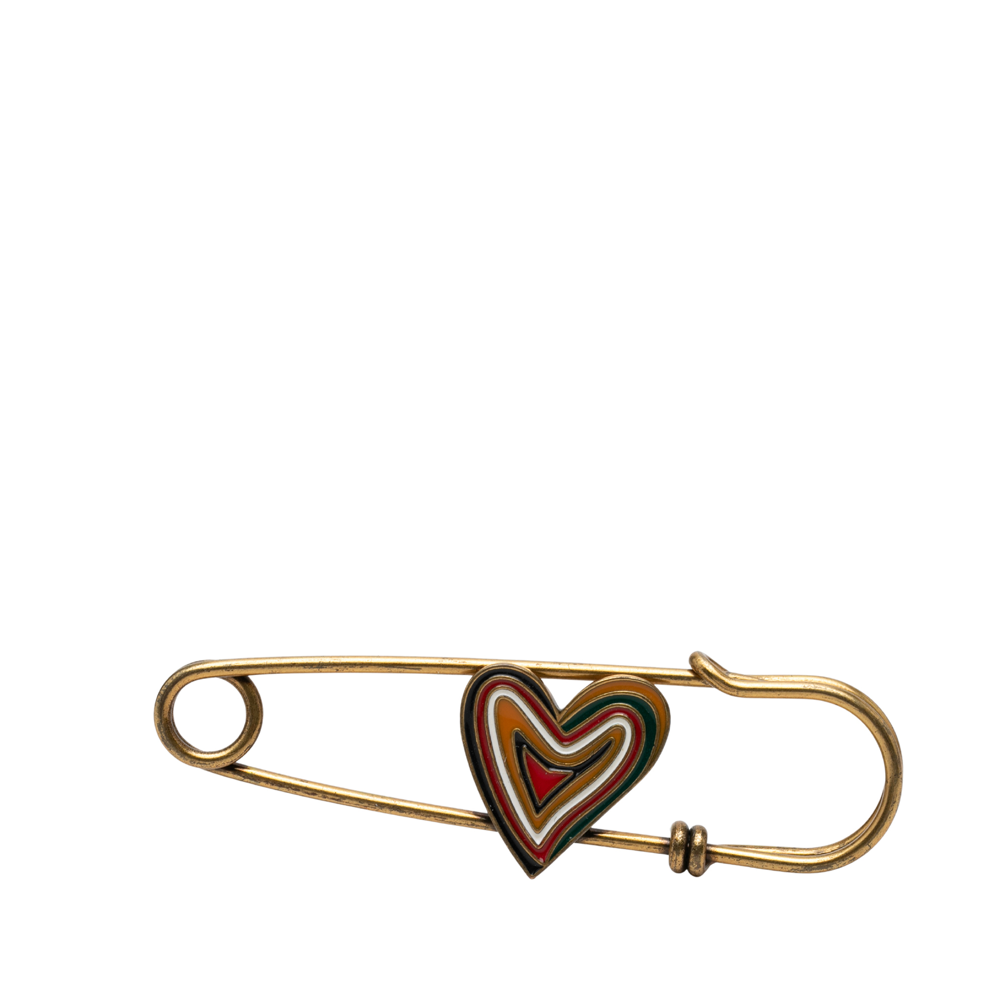 Pre-Loved Dior Gold Plated Enamel Heart Safety Pin Brooch